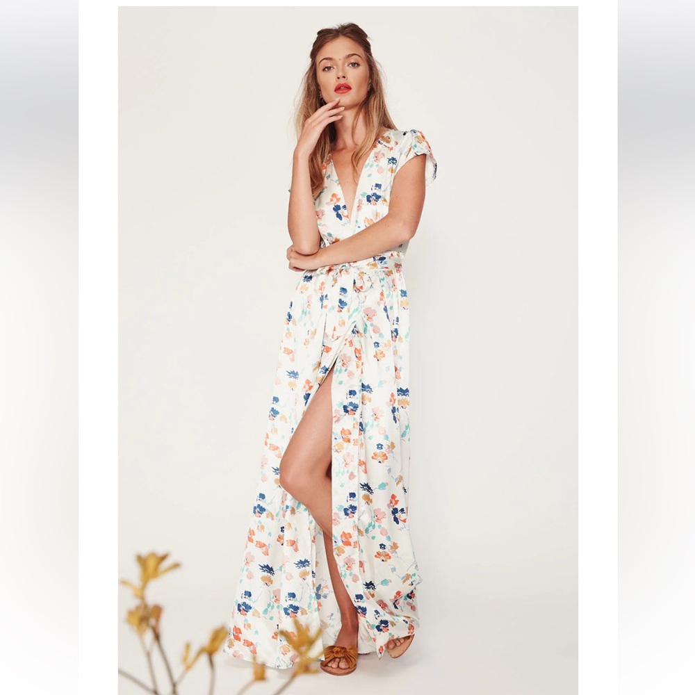 Tularosa Sid Wrap Maxi Dress In Ivory Floral Size Small